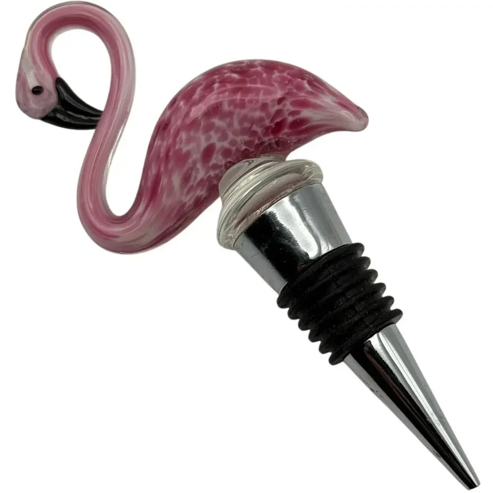 Pink Glass Flamingo Wine Bottle Stopper Decorative Barware Cork Sealer